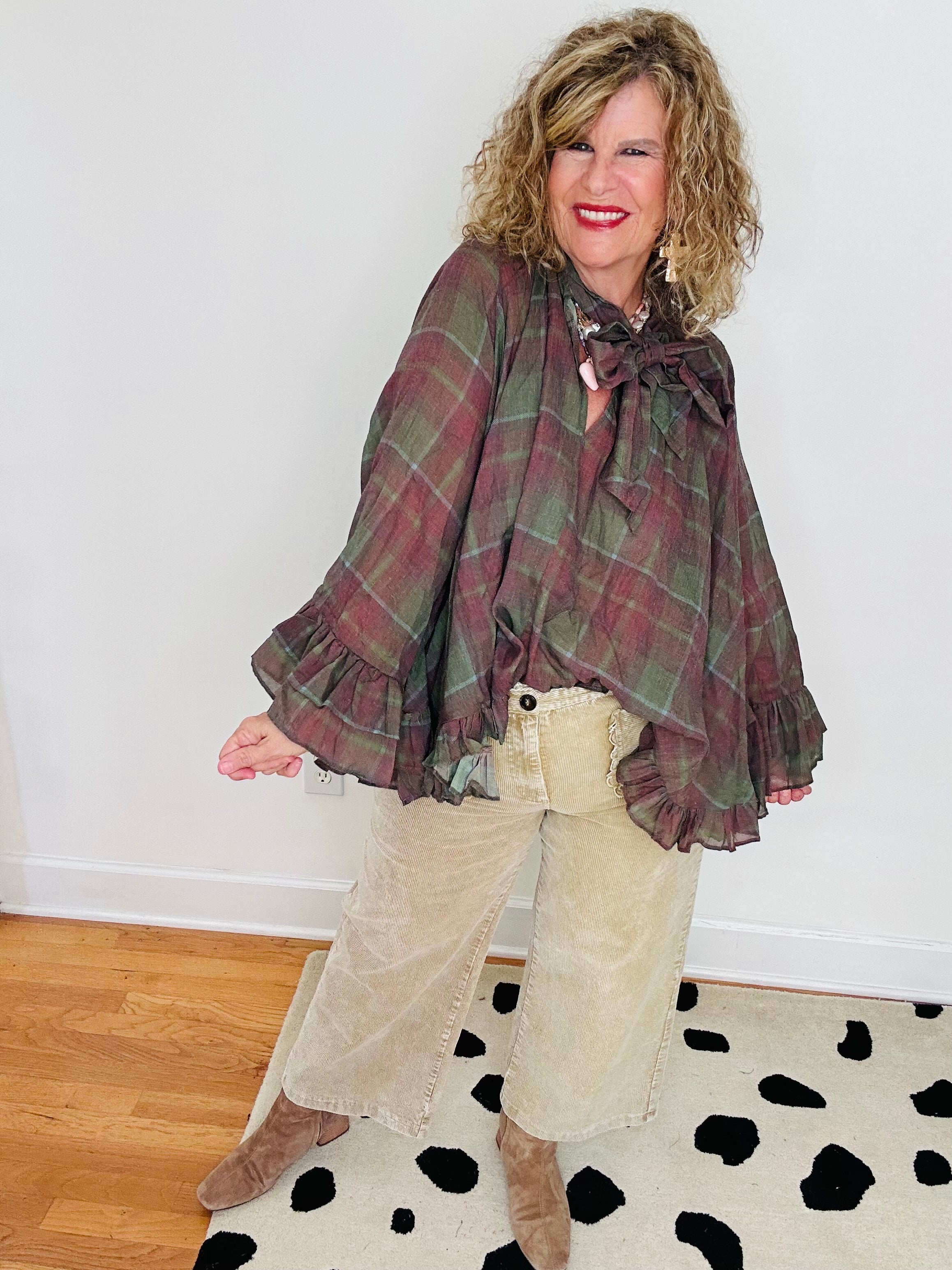 FALLING FOR PLAID  BOW BLOUSE