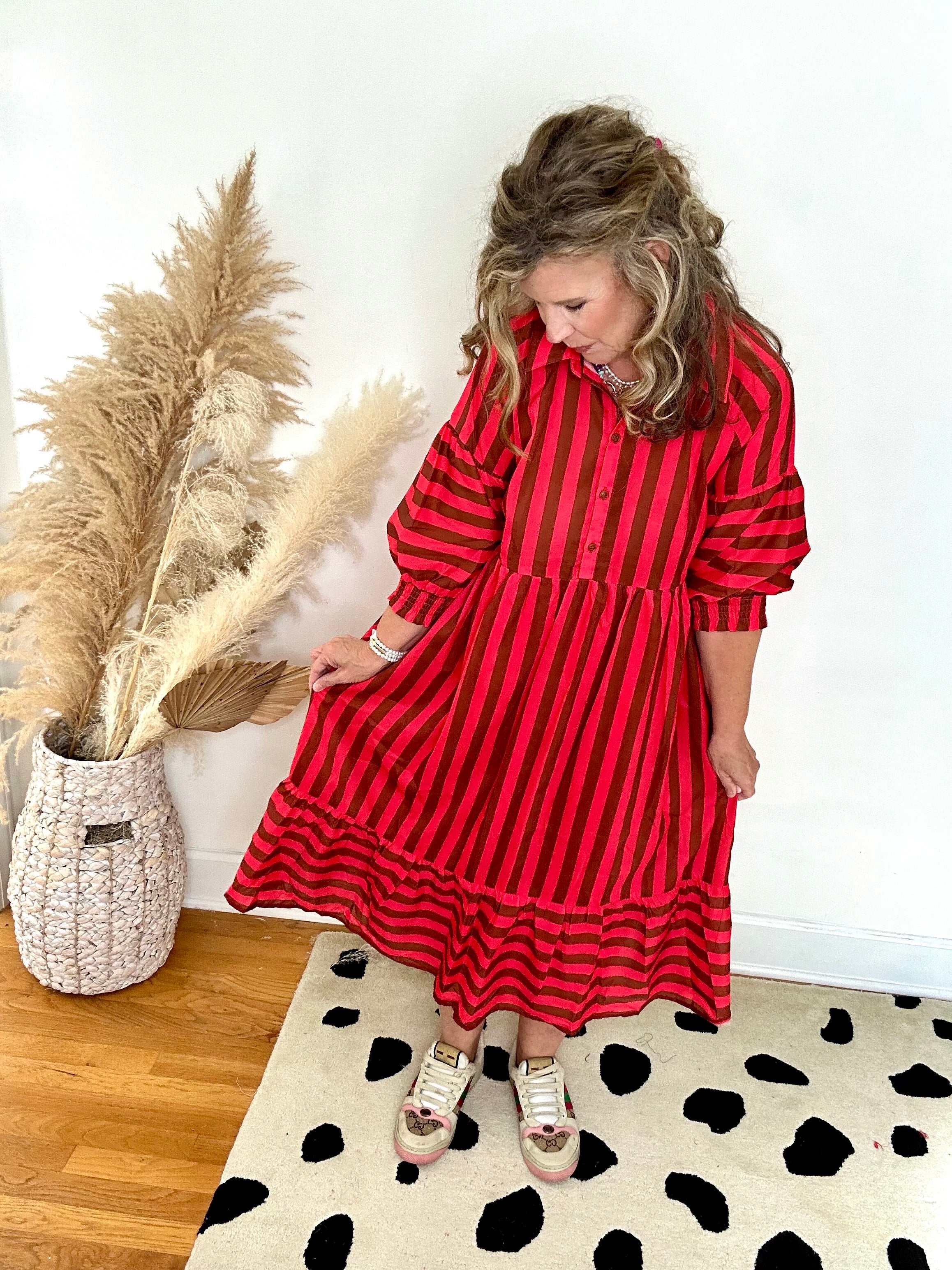 READ BETWEEN THE LINES STRIPE MIDI DRESS