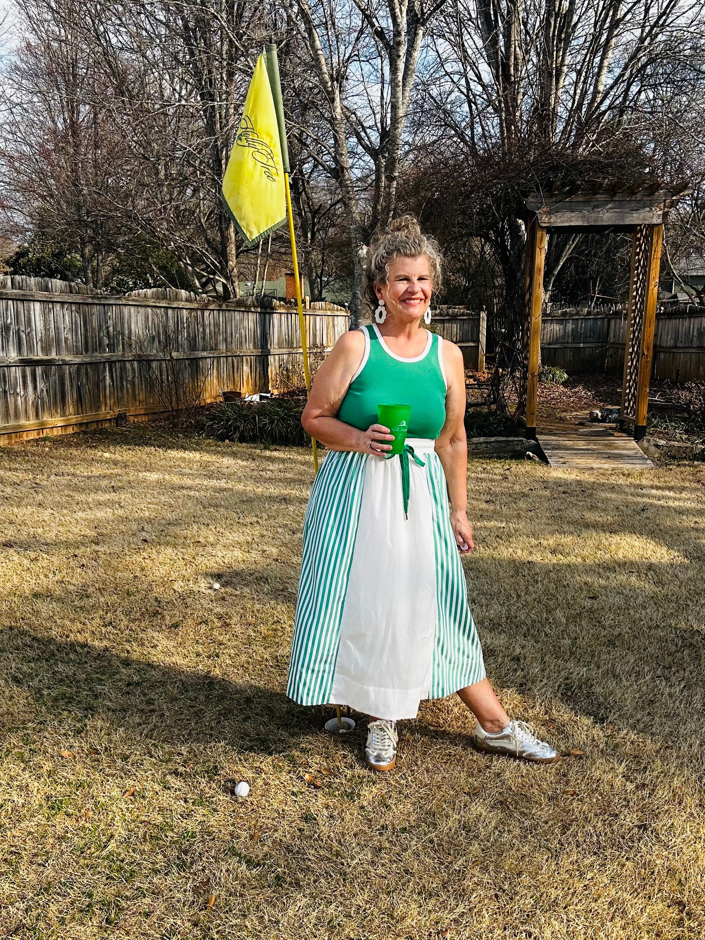 EASY GO GREEN STRIPE DRESS