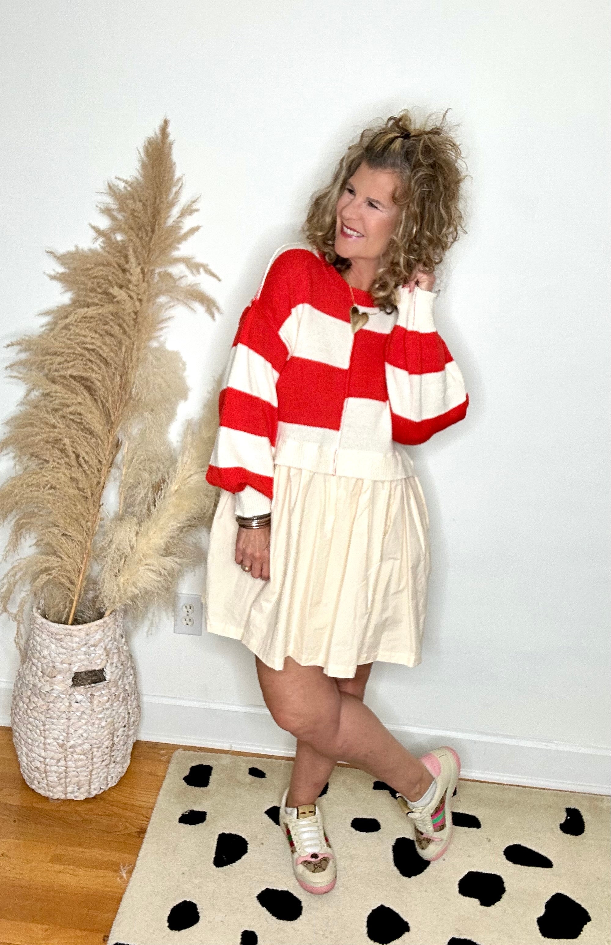 RED AND IVORY SWEATER DRESS