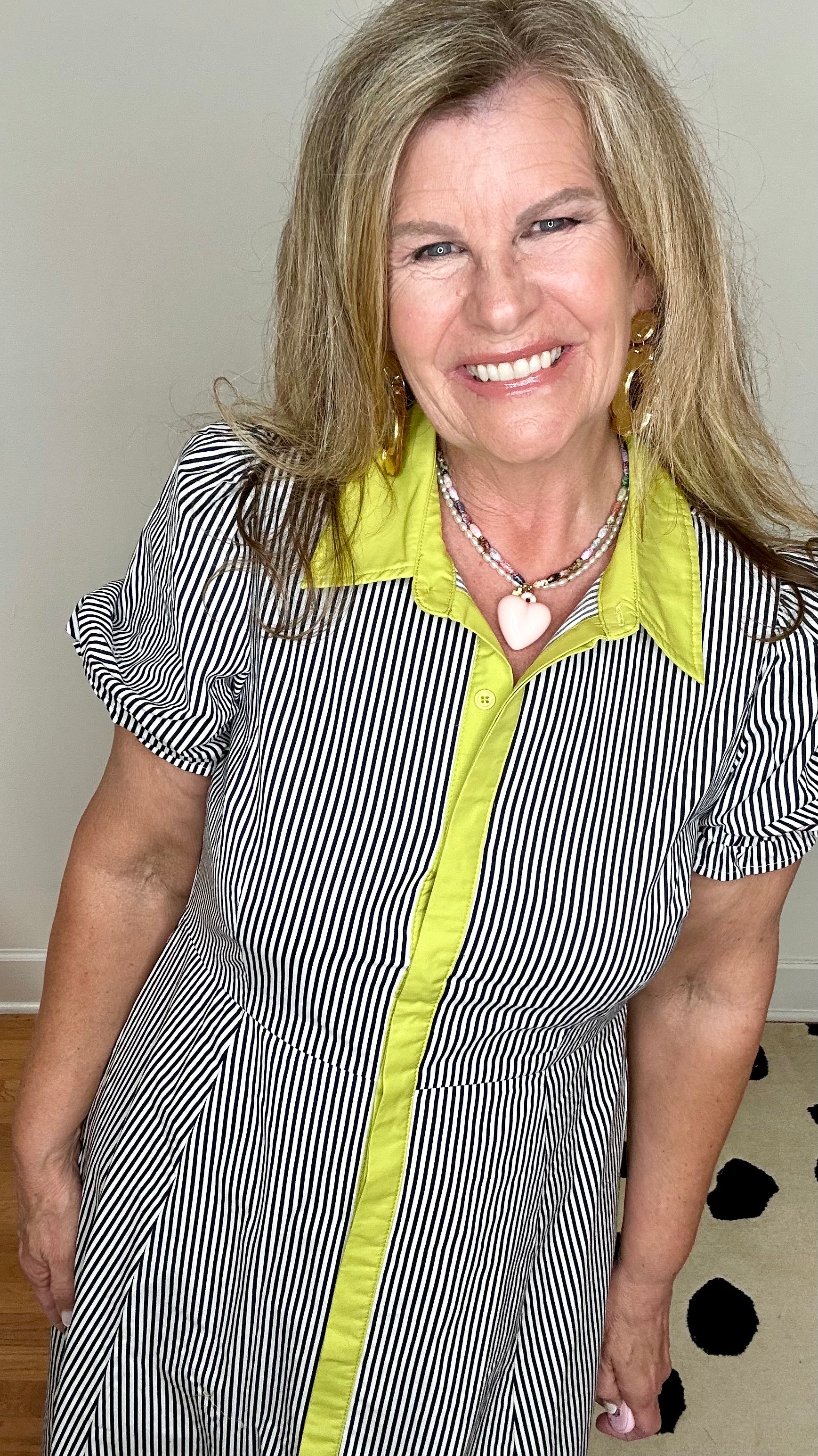 NAVY AND LIME STRIPE DRESS