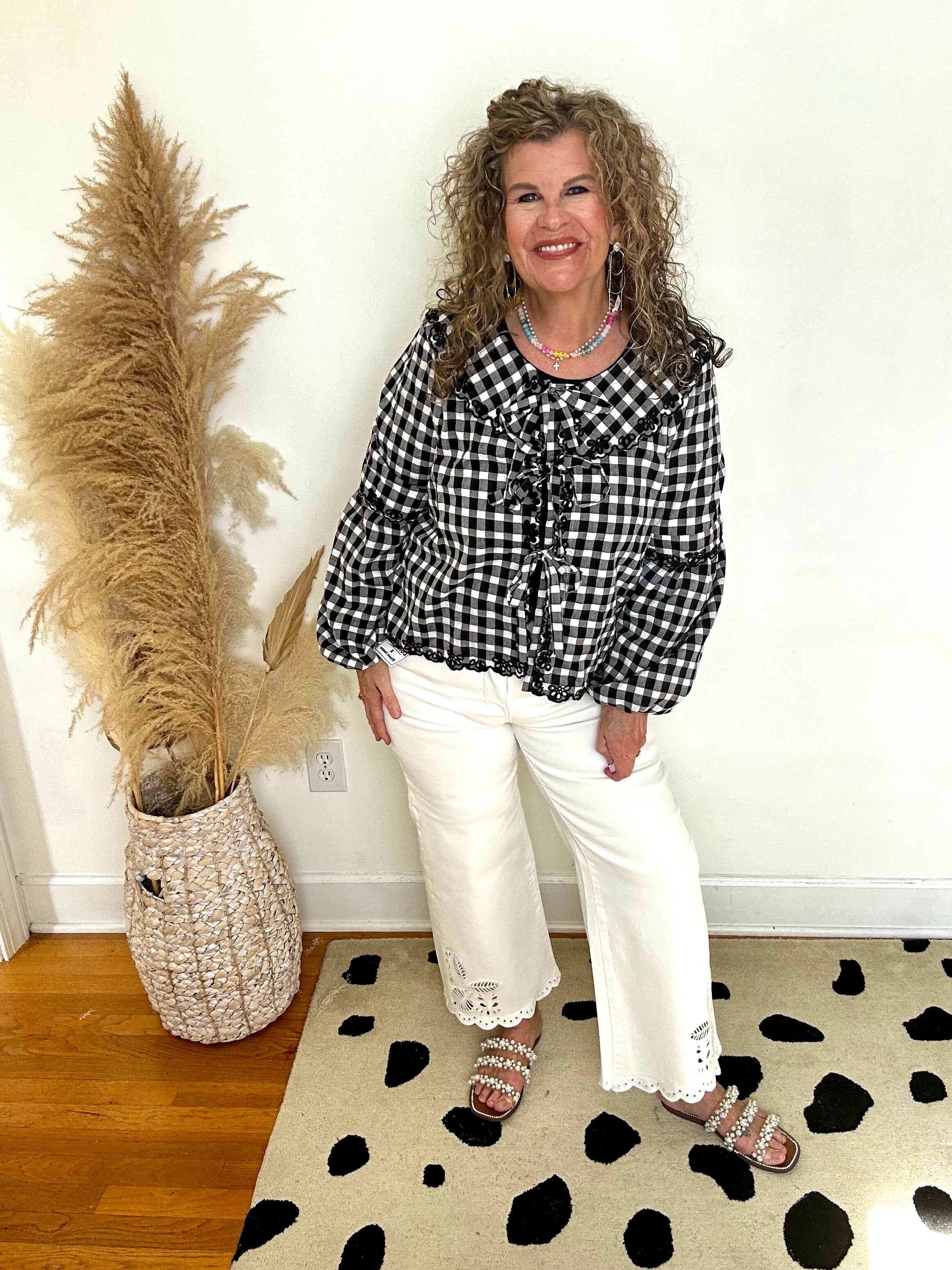 BOW FRONT GINGHAM BLOUSE