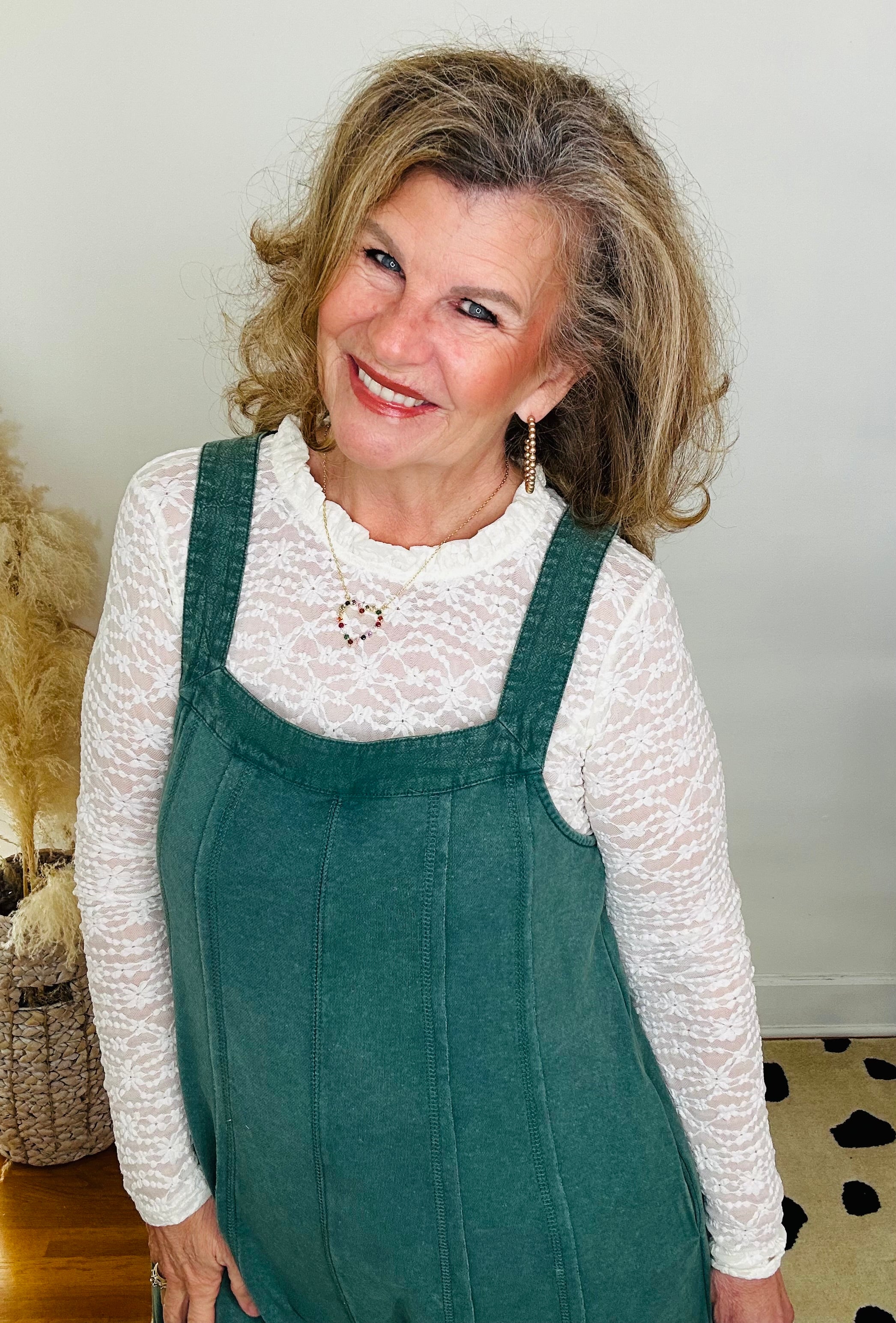 FOREST GREEN RUFFLE LEG JUMPSUIT