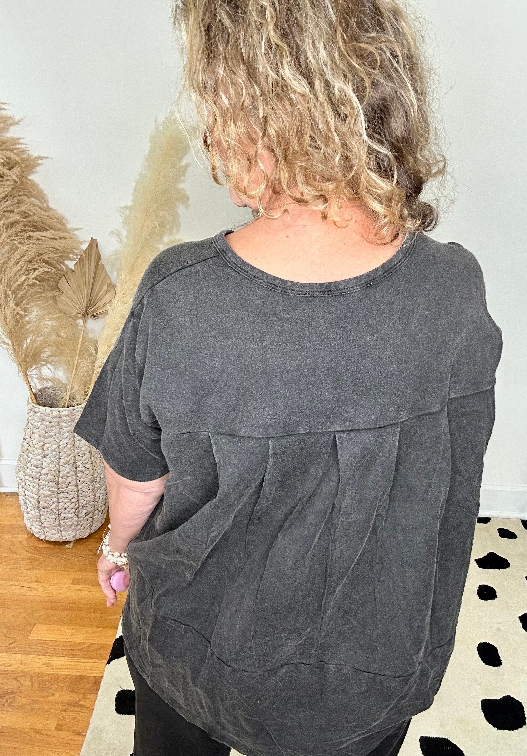 BLACK GARMENT WASHED PANTS SET