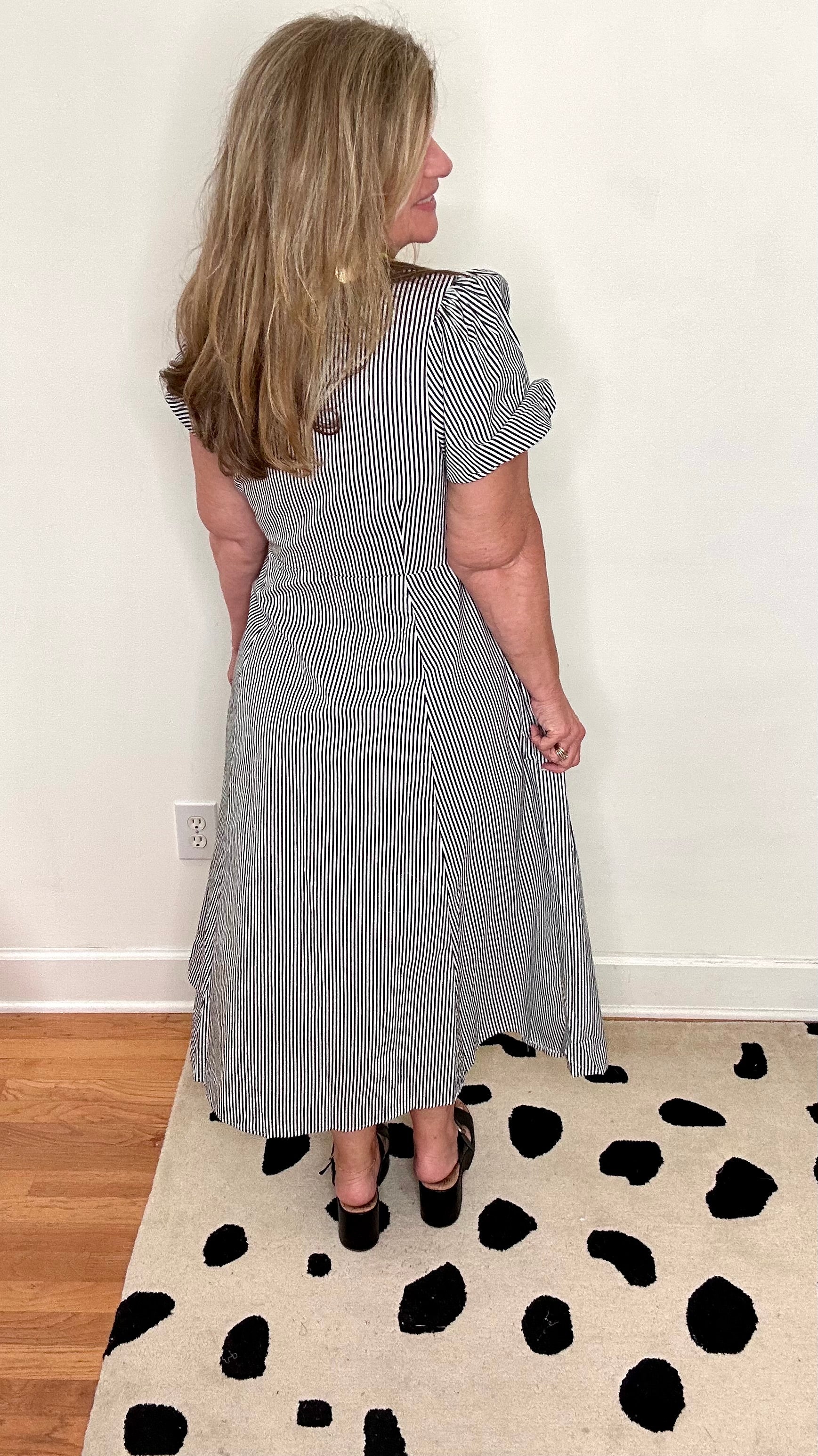 NAVY AND LIME STRIPE DRESS