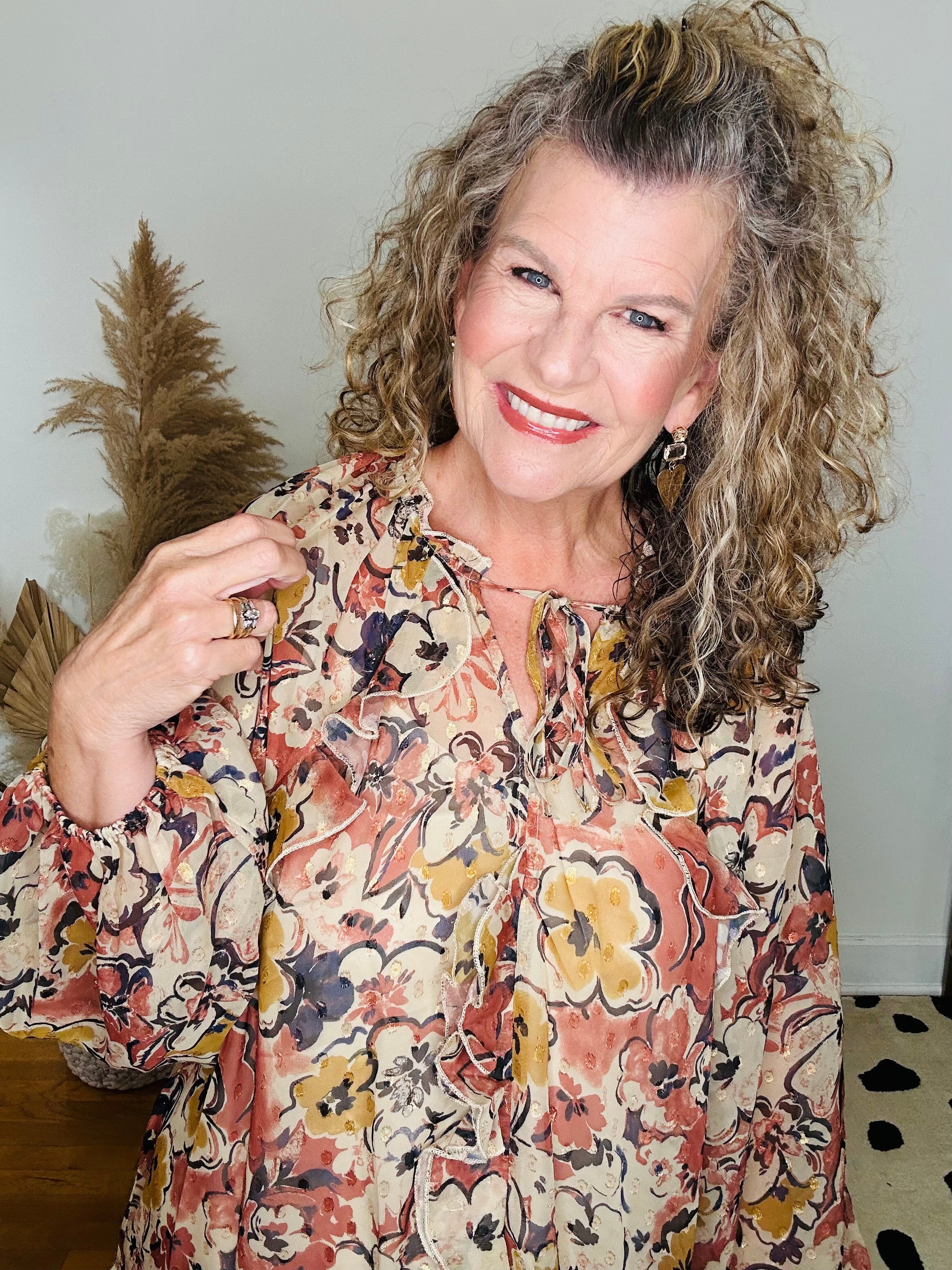 CASCADING FLORAL RUFFLE DRESS