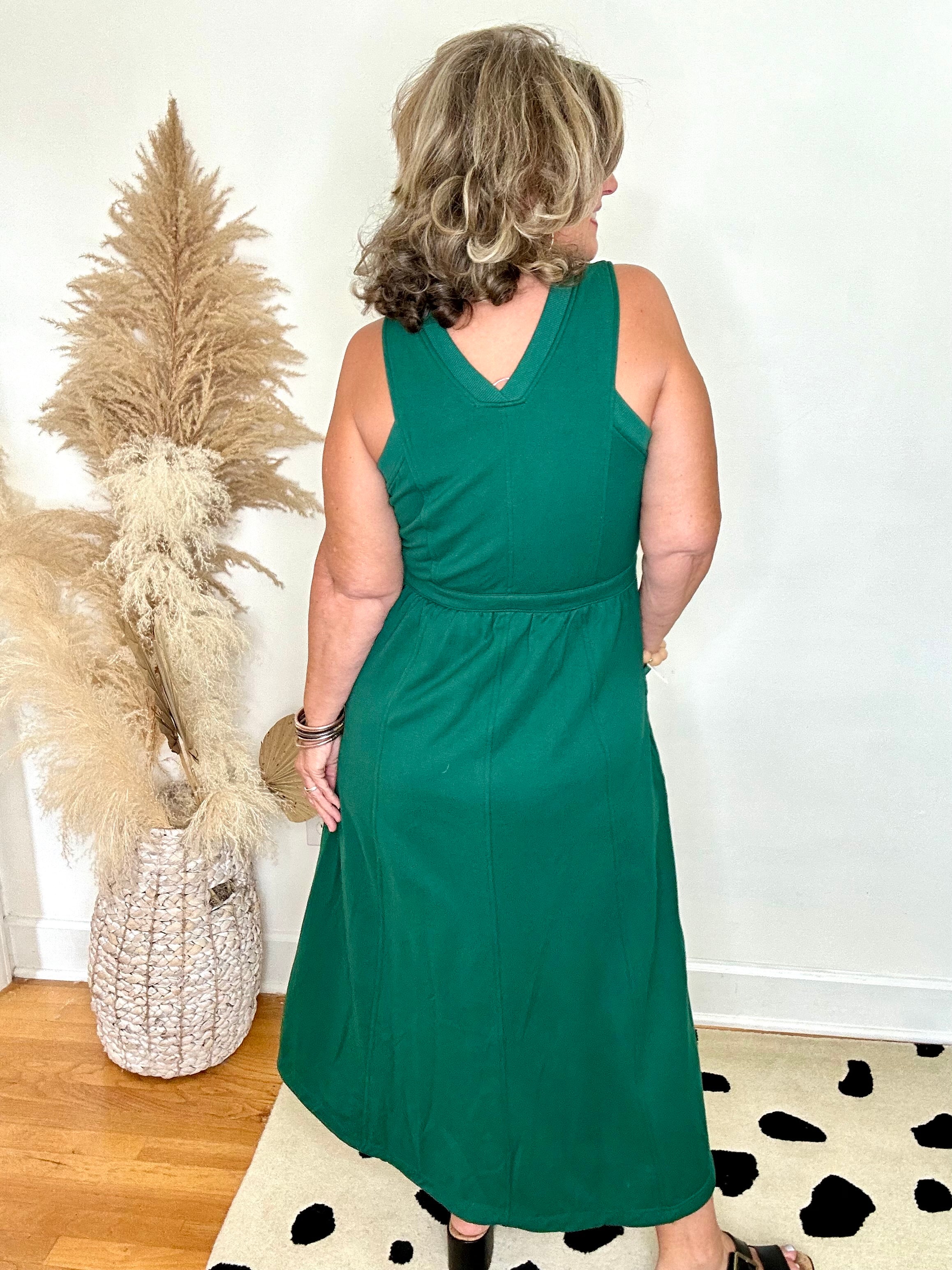 V-NECK KNIT MAXI DRESS-PINE