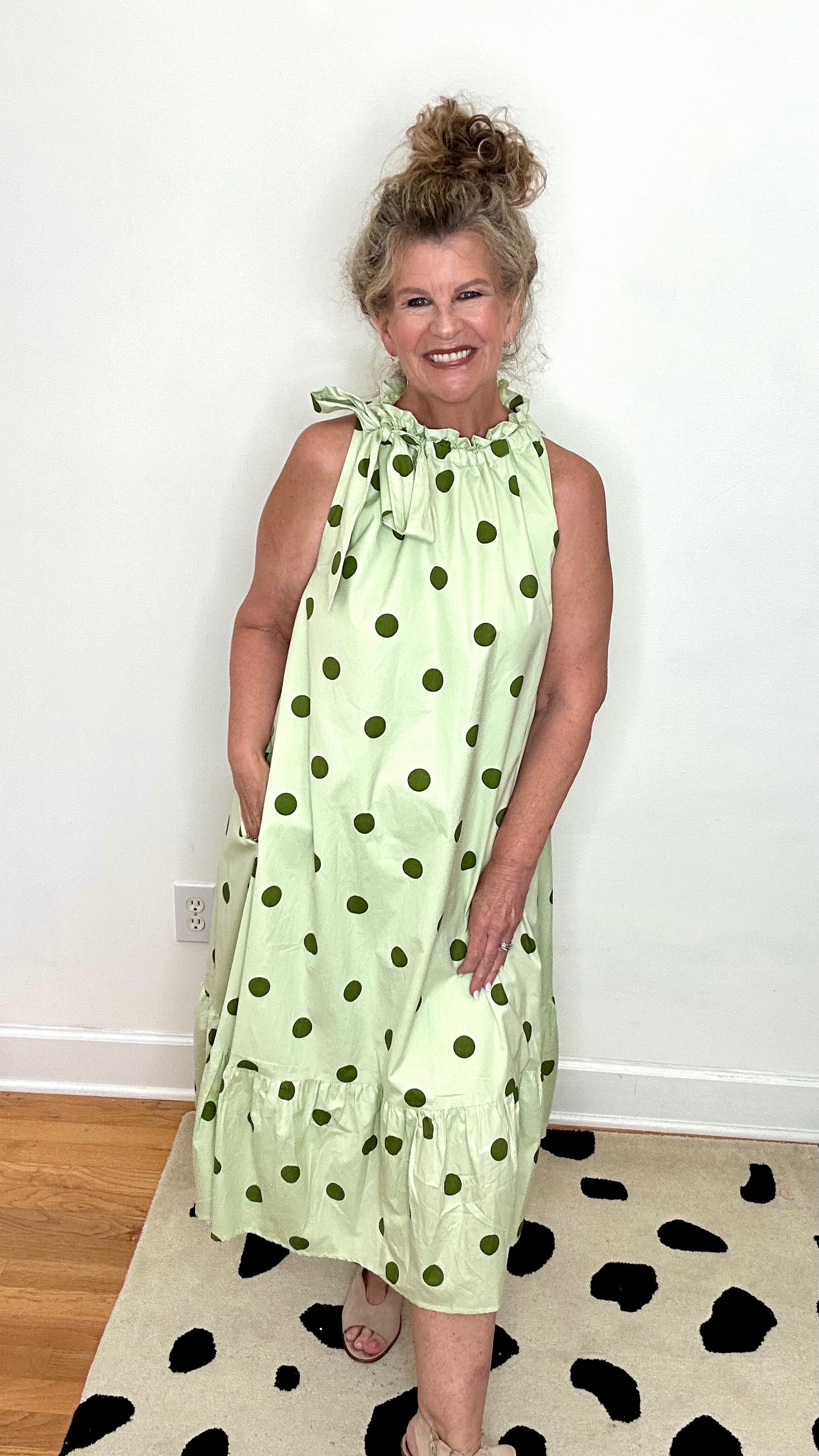 FOREVER SOUTHERN POLKA DOT MIDI DRESS