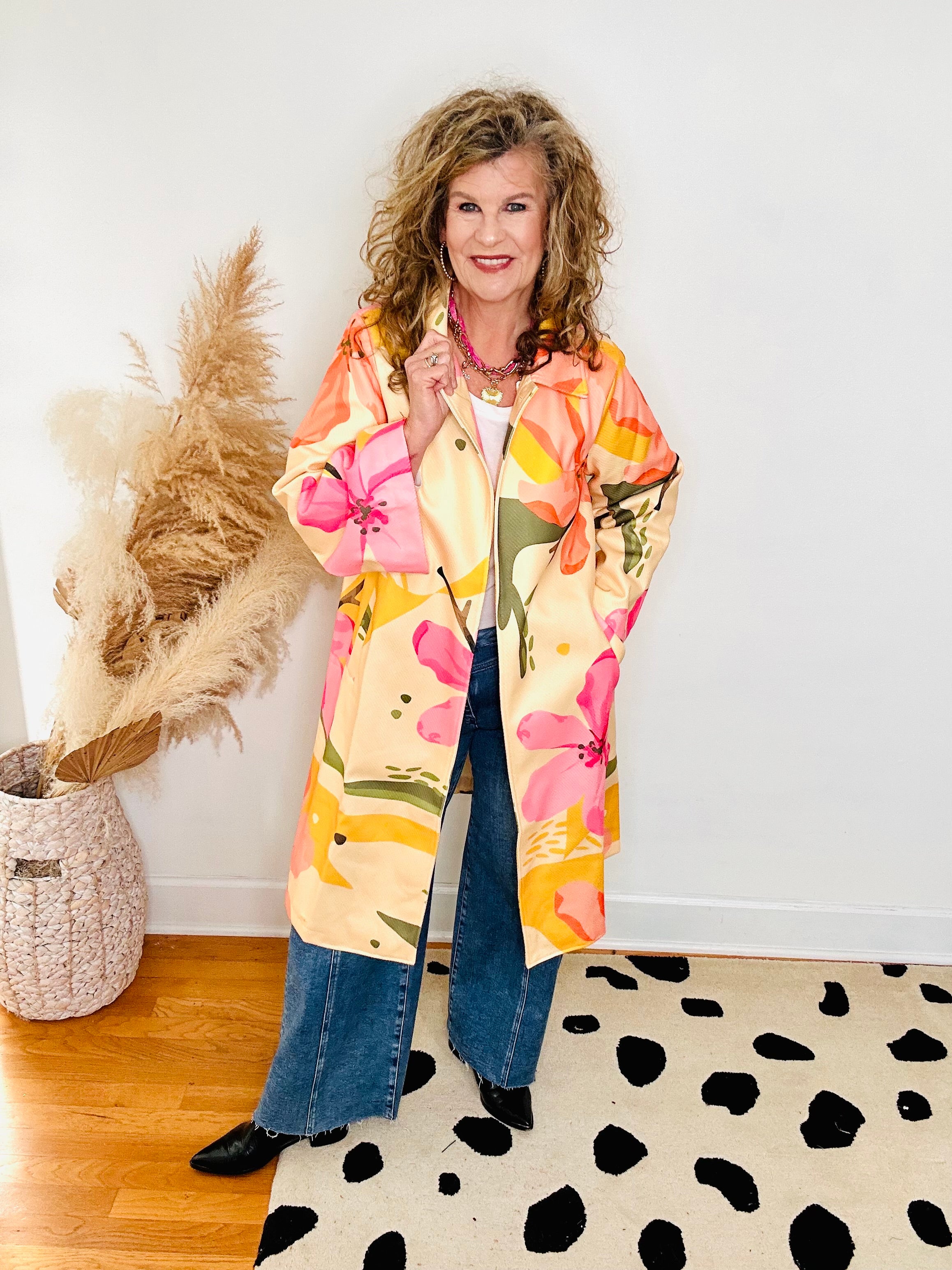 PINK CORAL FLORAL MIDI COAT