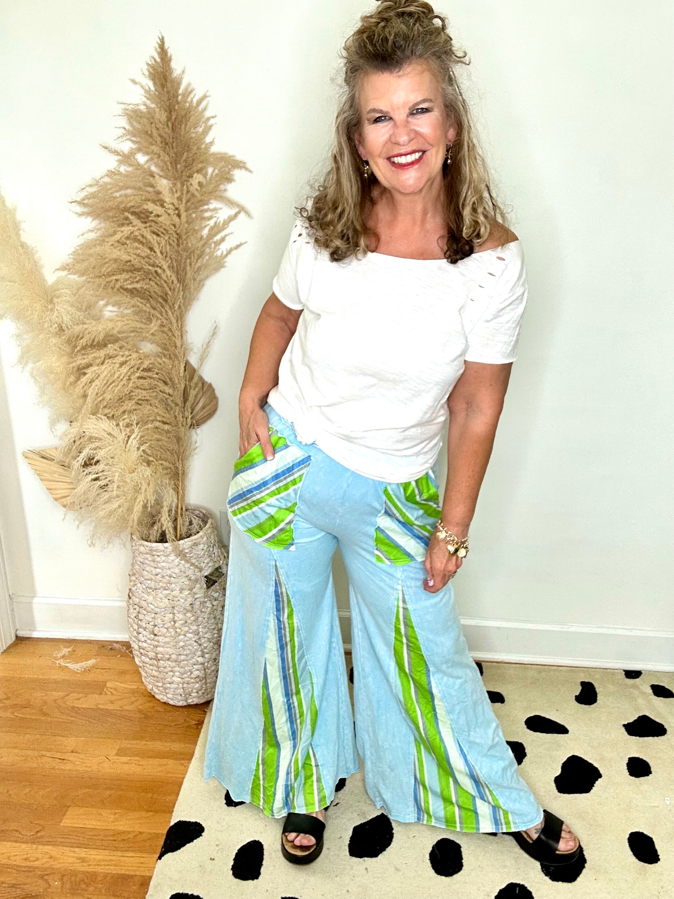 MINERAL WASH STRIPE DETAIL FLARE PANT