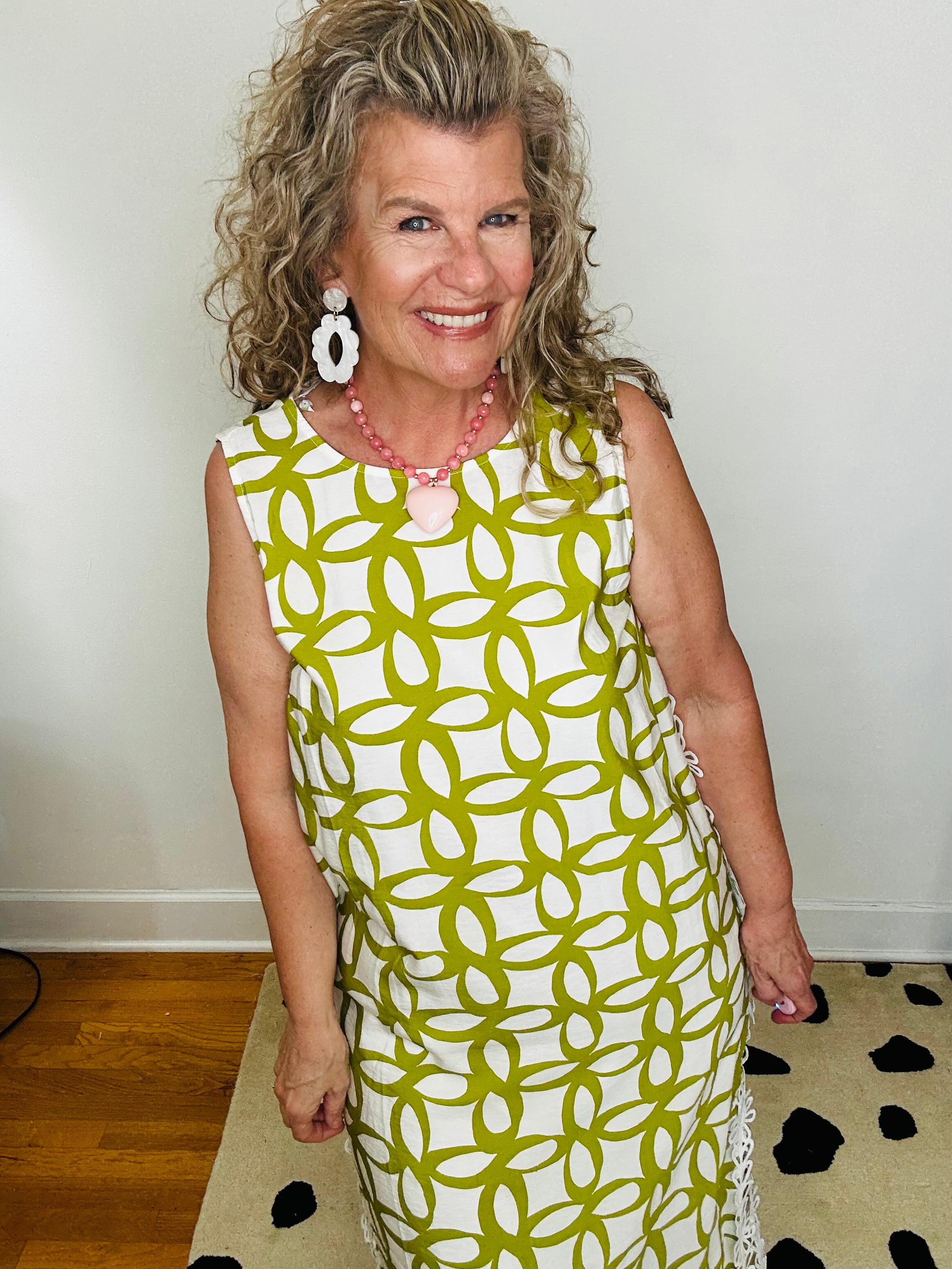 GREEN GEOMETRIC SLEEVELESS MIDI DRESS