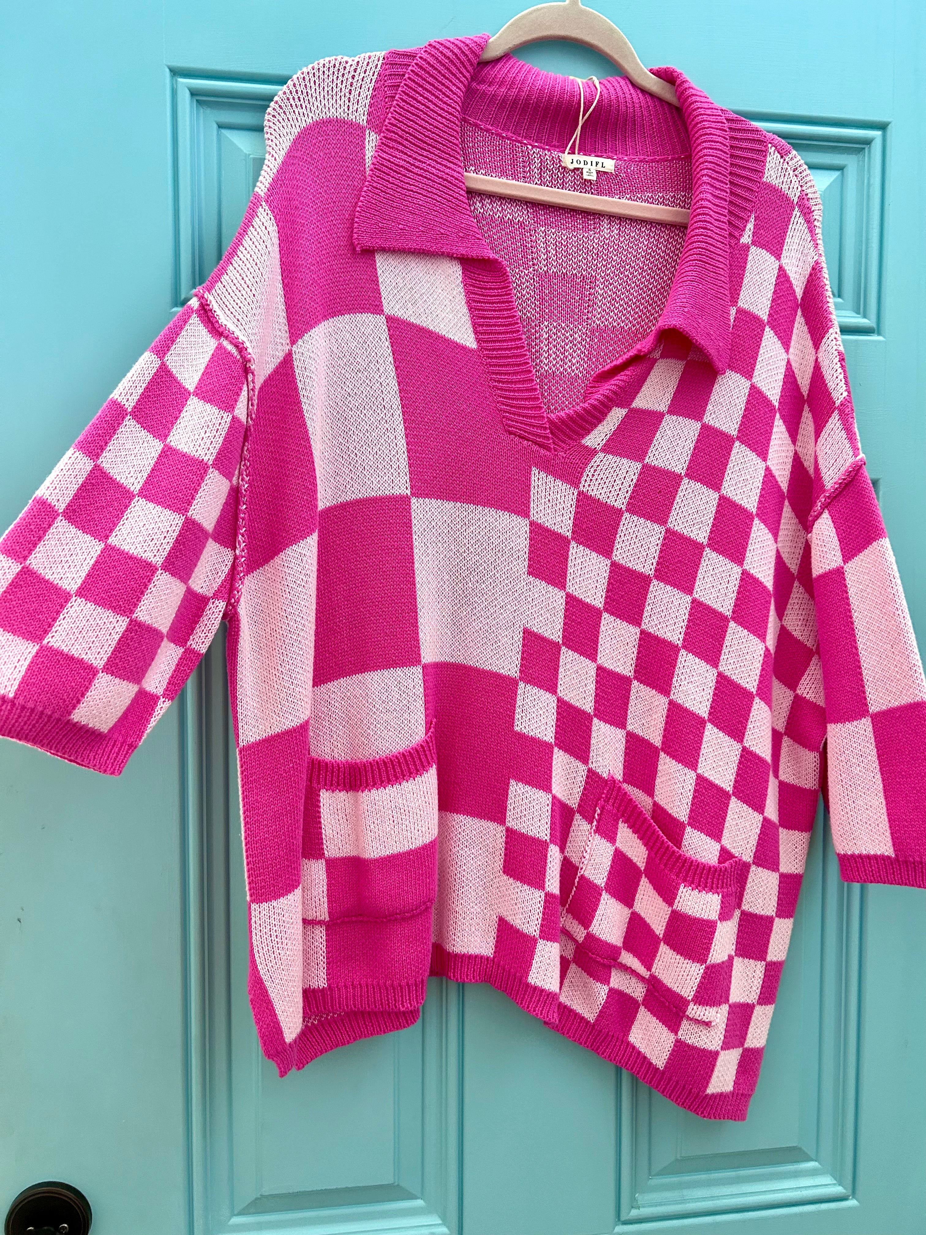 PINK CHECKERED SWEATER