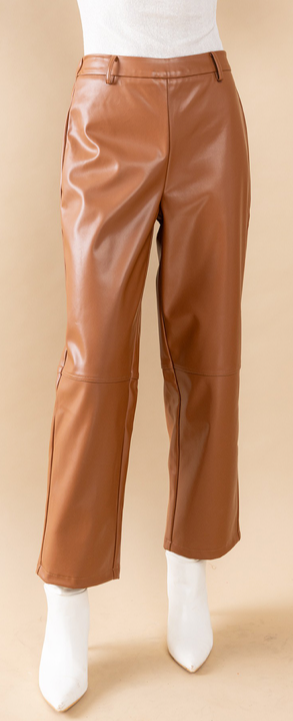 FAUX LEATHER DOUBLE STITCH PULL ON PANT