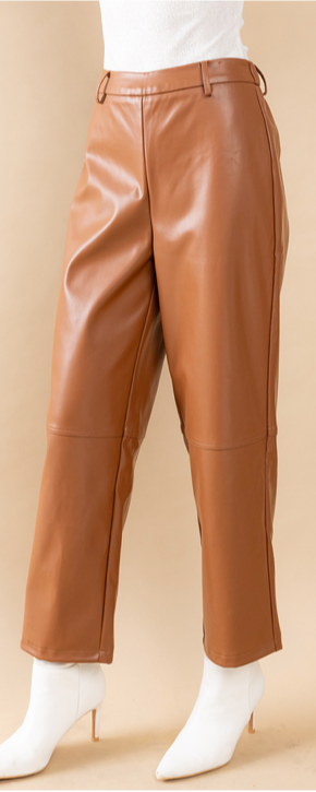 FAUX LEATHER DOUBLE STITCH PULL ON PANT