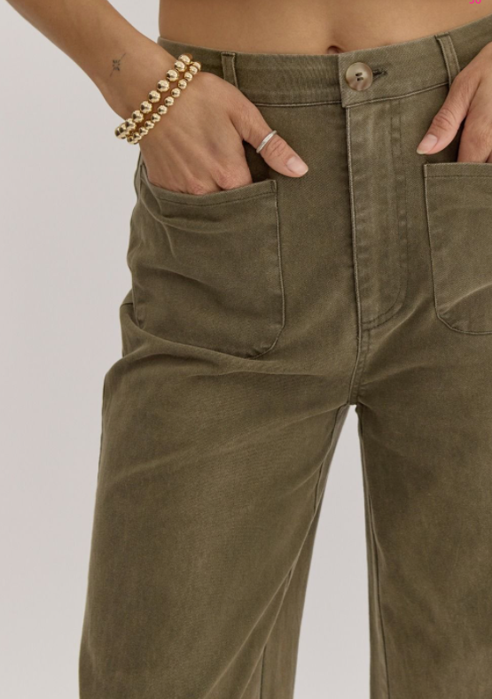 OLIVE FRONT POCKET PANT