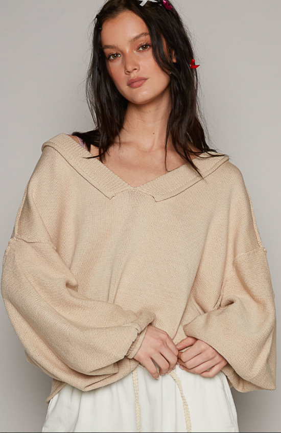 EVENING SAND BALLOON SLEEVE SWEATER