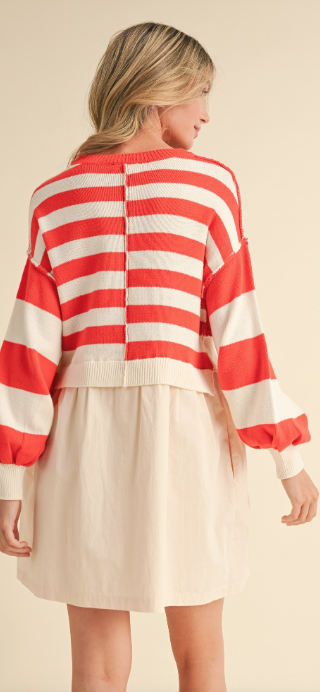 RED AND IVORY SWEATER DRESS