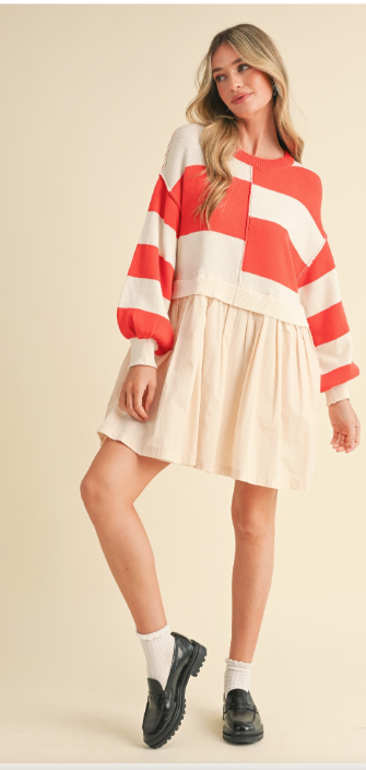 RED AND IVORY SWEATER DRESS