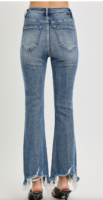 RISEN HIGH RISE  FLARE-FRAYED HEM JEANS