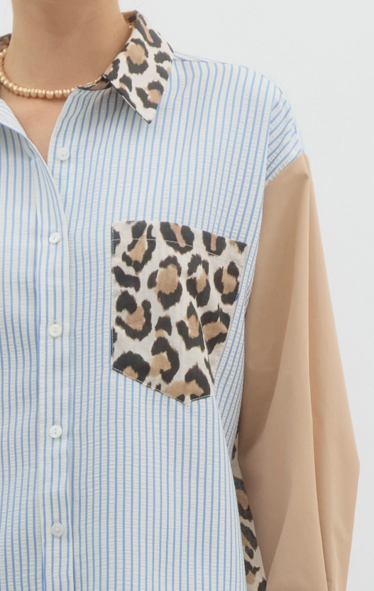 LIGHT BLUE AND LEOPARD PRINT BUTTON UP TOP