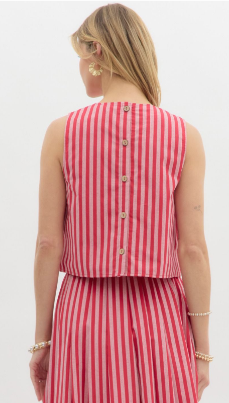 MAY FLOWERS BUTTON BACK STRIPE TOP