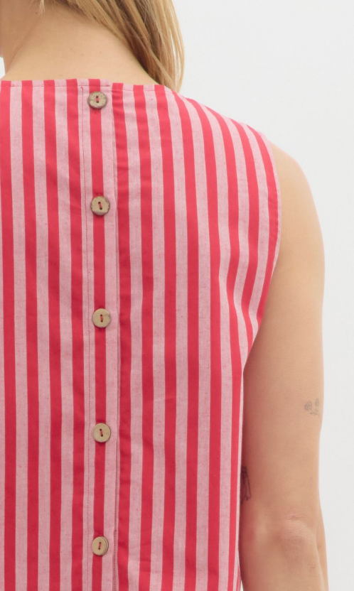 MAY FLOWERS BUTTON BACK STRIPE TOP