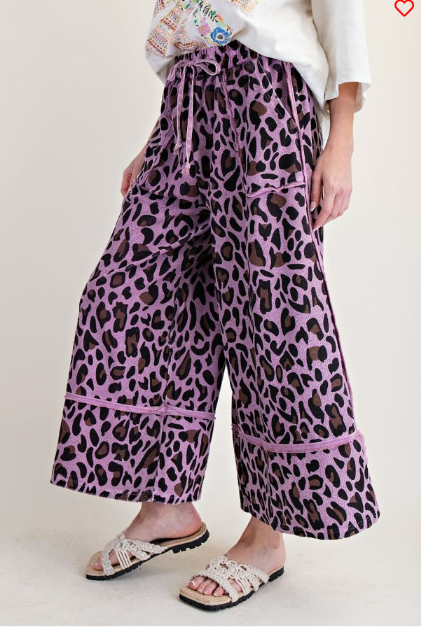 DRIED ORCHID ANIMAL PRINT MINERAL WASHED TERRY KNIT PANT
