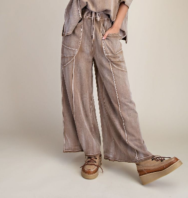 CAMEL WASHED TERRY KNIT PANT