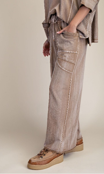 CAMEL WASHED TERRY KNIT PANT