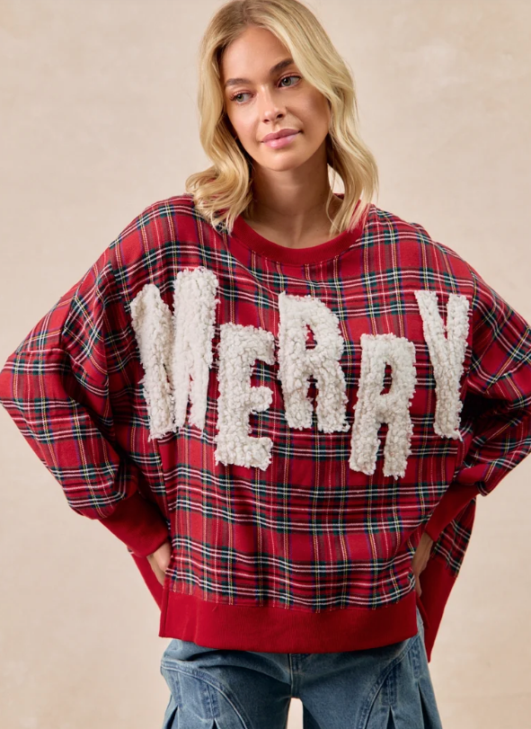 MERRY PLAID PULLOVER