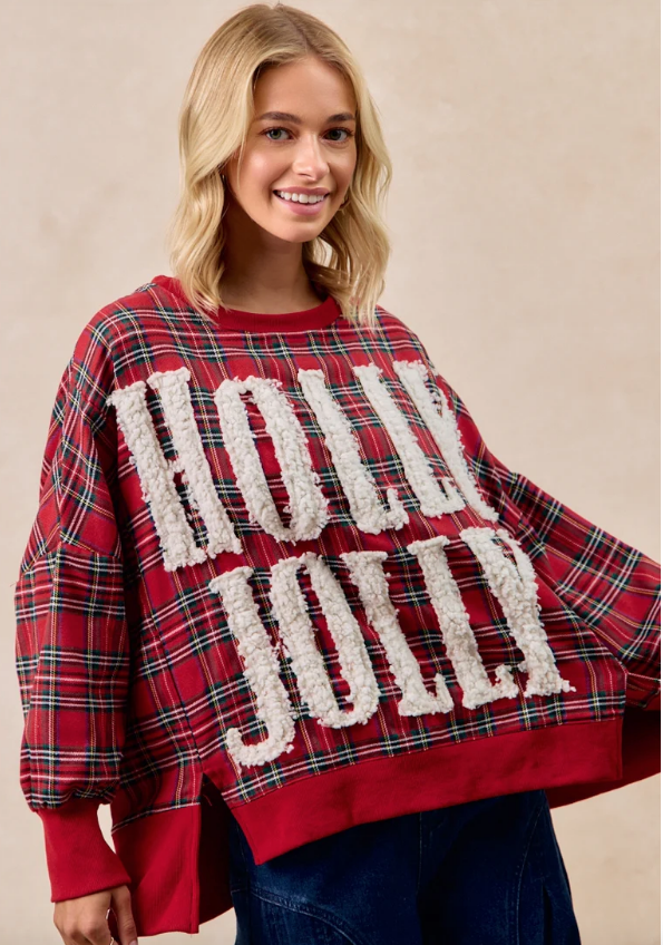 HOLLY JOLLY PLAID PULLOVER