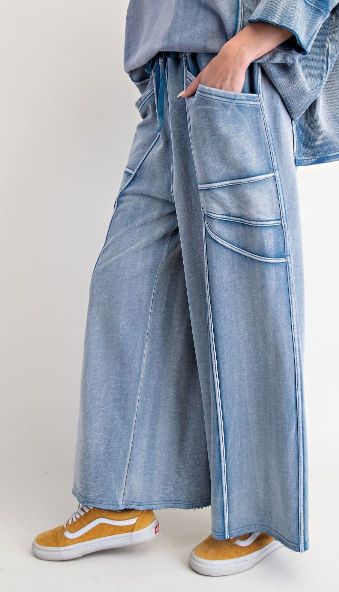 WASHED DENIM FRENCH TERRY PANT