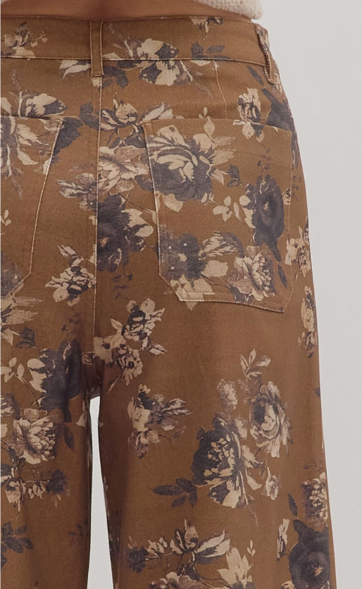FUN FLORAL CARAMEL ANKLE PANT