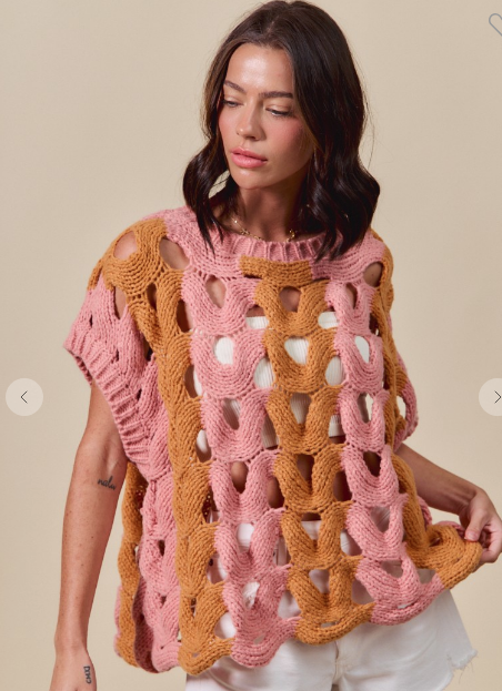 AUTUMN STROLL OPEN KNIT SWEATER VEST