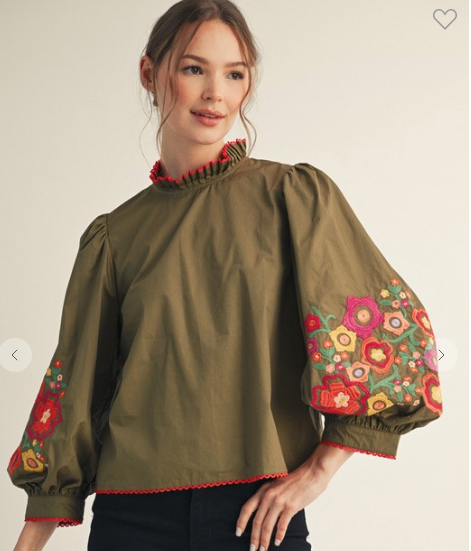 LACE TRIM EDGE EMBROIDERED TOP