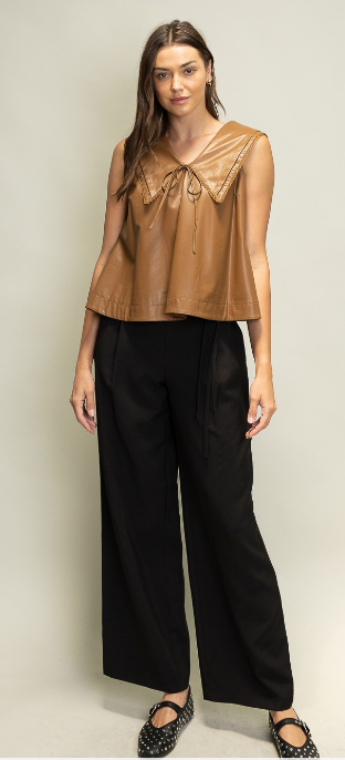 FAUX LEATHER SAILOR COLLAR TOP