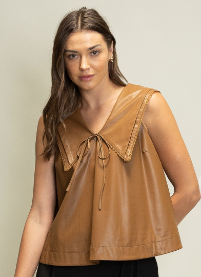 FAUX LEATHER SAILOR COLLAR TOP