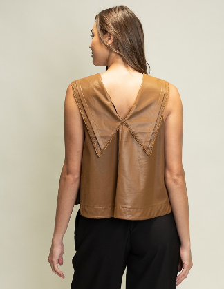 FAUX LEATHER SAILOR COLLAR TOP