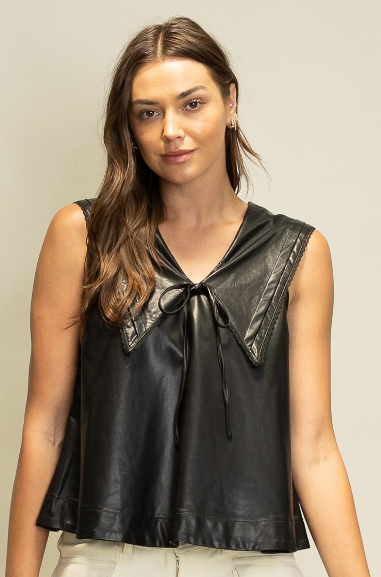 FAUX LEATHER SAILOR COLLAR TOP