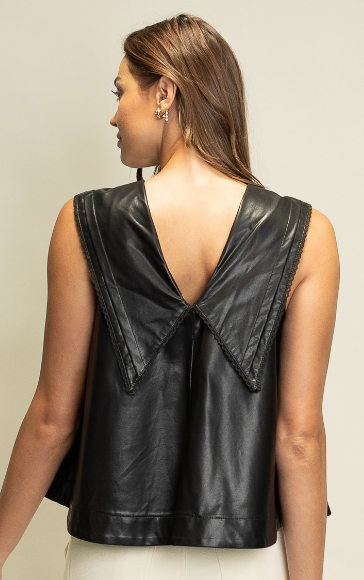 FAUX LEATHER SAILOR COLLAR TOP