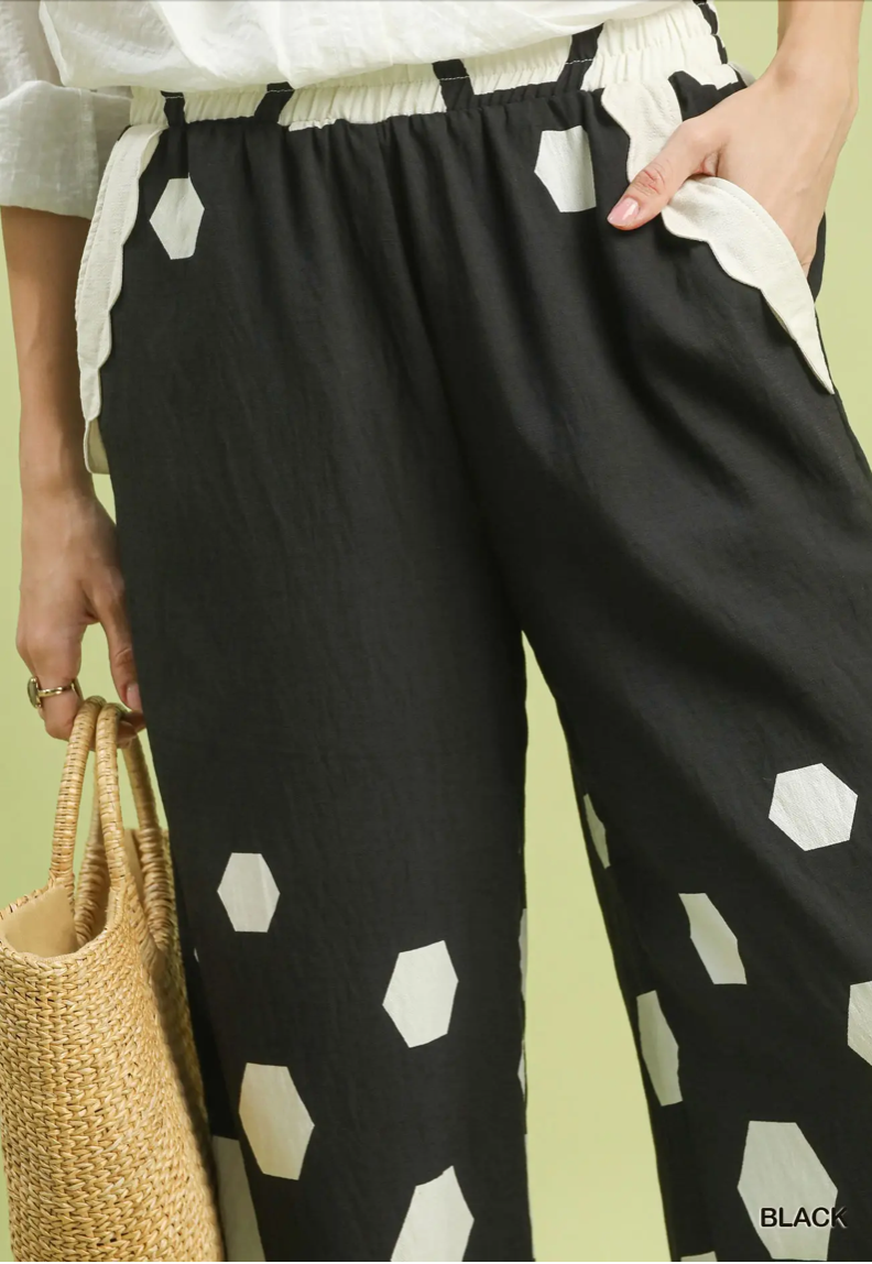 SPOT ON WIDE LEG PANT WITH SCALLOPED HEM