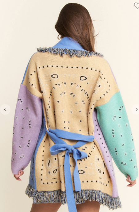 PAISLEY PRINT CONTRAST KNIT CARDIGAN