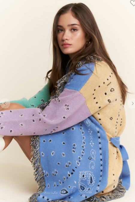 PAISLEY PRINT CONTRAST KNIT CARDIGAN