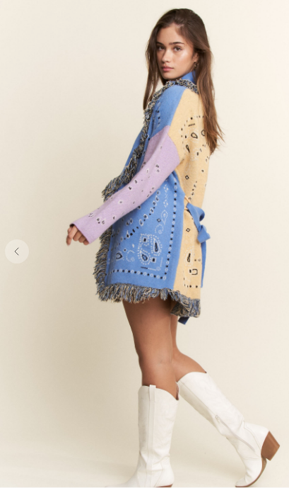 PAISLEY PRINT CONTRAST KNIT CARDIGAN