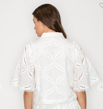 WHITE EMBROIDERED FLARE SLEEVE BLOUSE