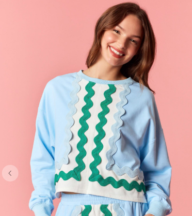 DOUBLE RIC RAC COLOR BLOCK FRENCH TERRY TOP