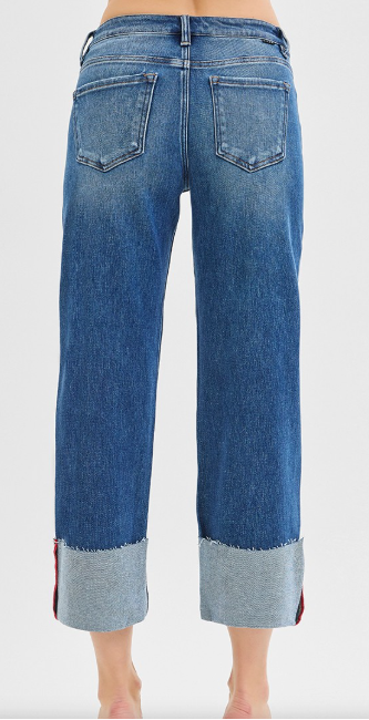 RISEN TUMMY CONTROL WIDE CUFF JEANS