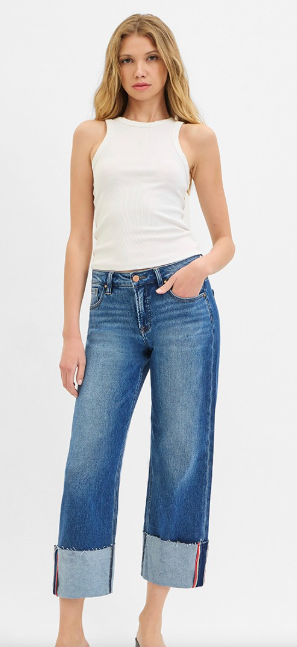 RISEN TUMMY CONTROL WIDE CUFF JEANS
