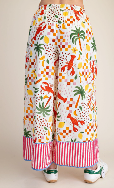 LOBSTER MULTI PRINT WIDE LEG PANT
