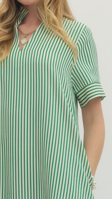 TIMELESS GREEN STRIPE MIDI SHIRT DRESS